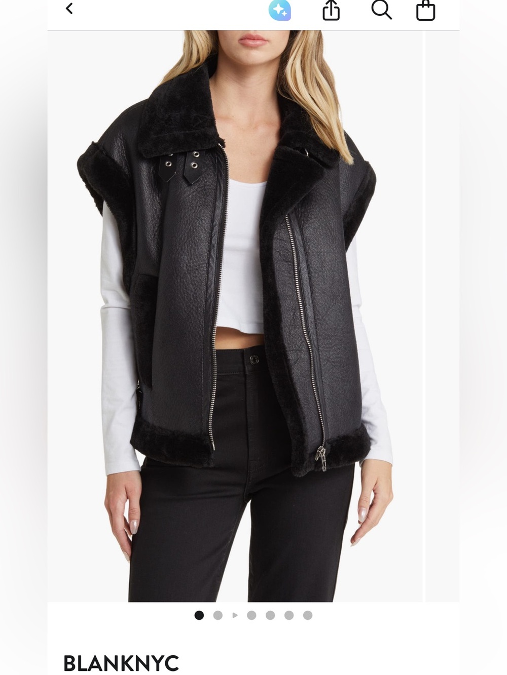 NEW BLANKNYC Vegan Leather Sherpa Oversized Black Vest Buckle Details Moto Sz S - Picture 3 of 12